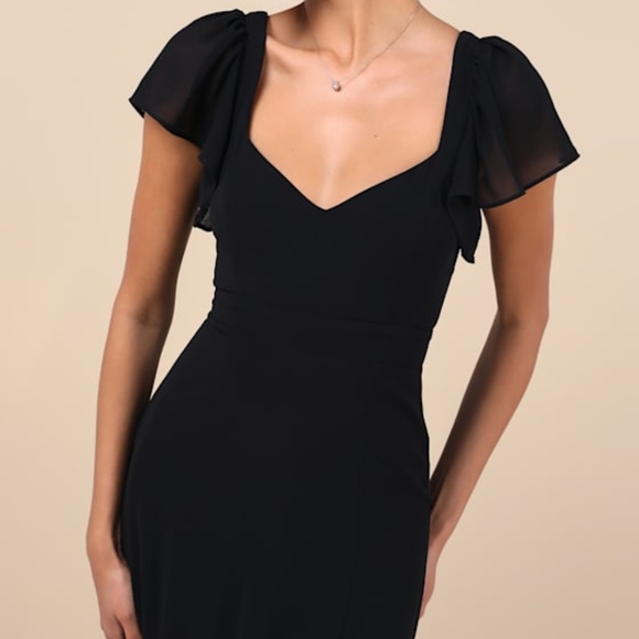 Lulus Simply Delightful Black Tie-back Flutter Sleeve Maxi Dress - Size L - Picture 1 of 1